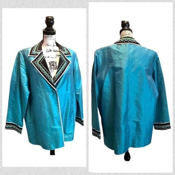 Bob Mackie Qvc Blazer Jacket Blue Size Large Oversized Funky Formal Statement - Picture 10 of 10